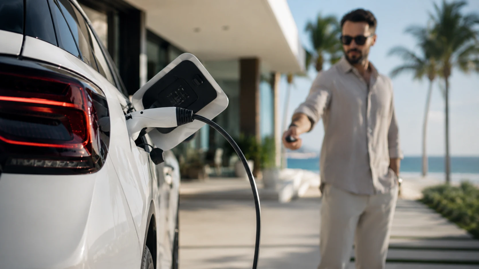 Contemporary home prepared for intelligent electric vehicle charging.