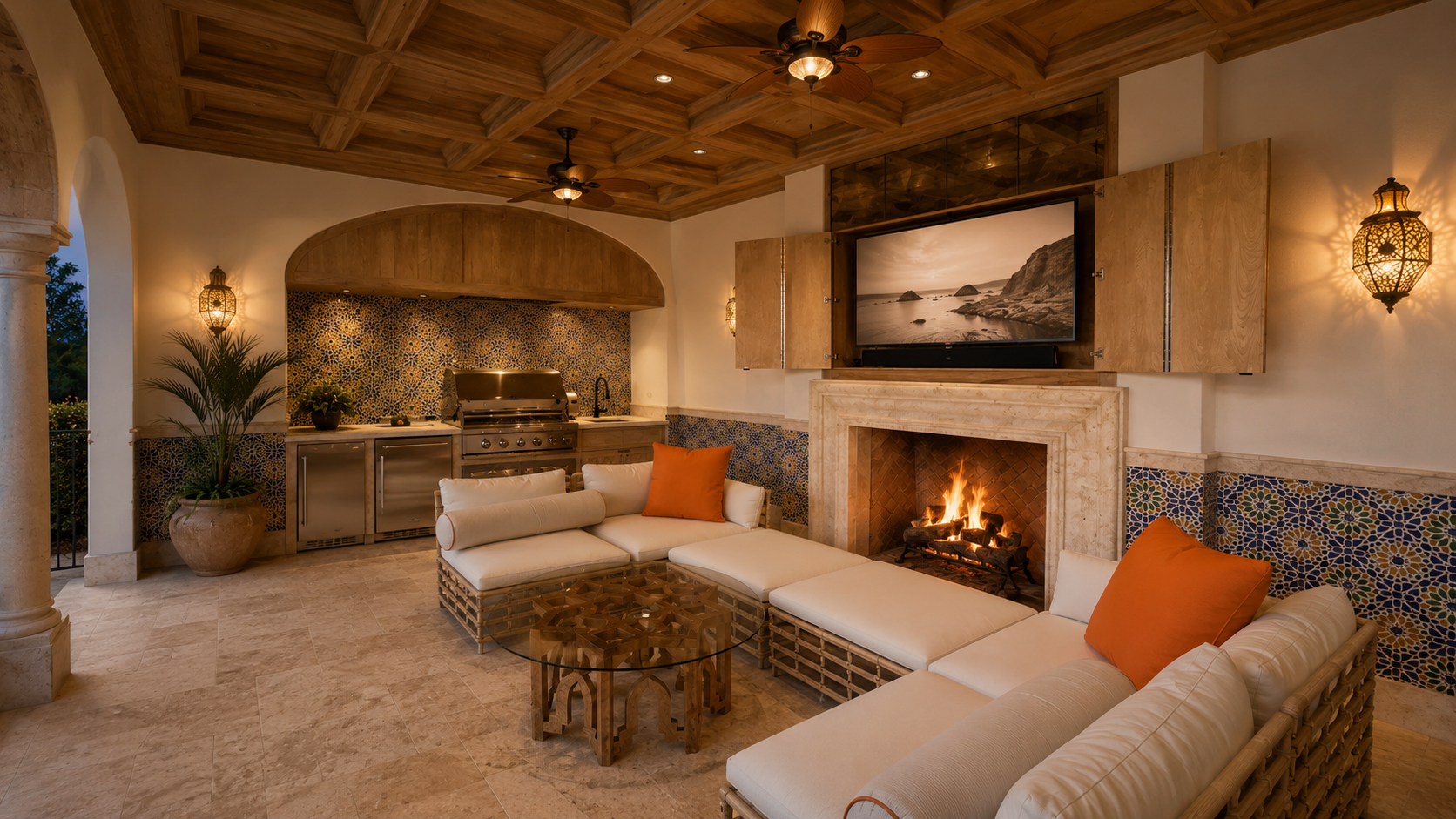 Palm Beach living space with discreet smart home systems.