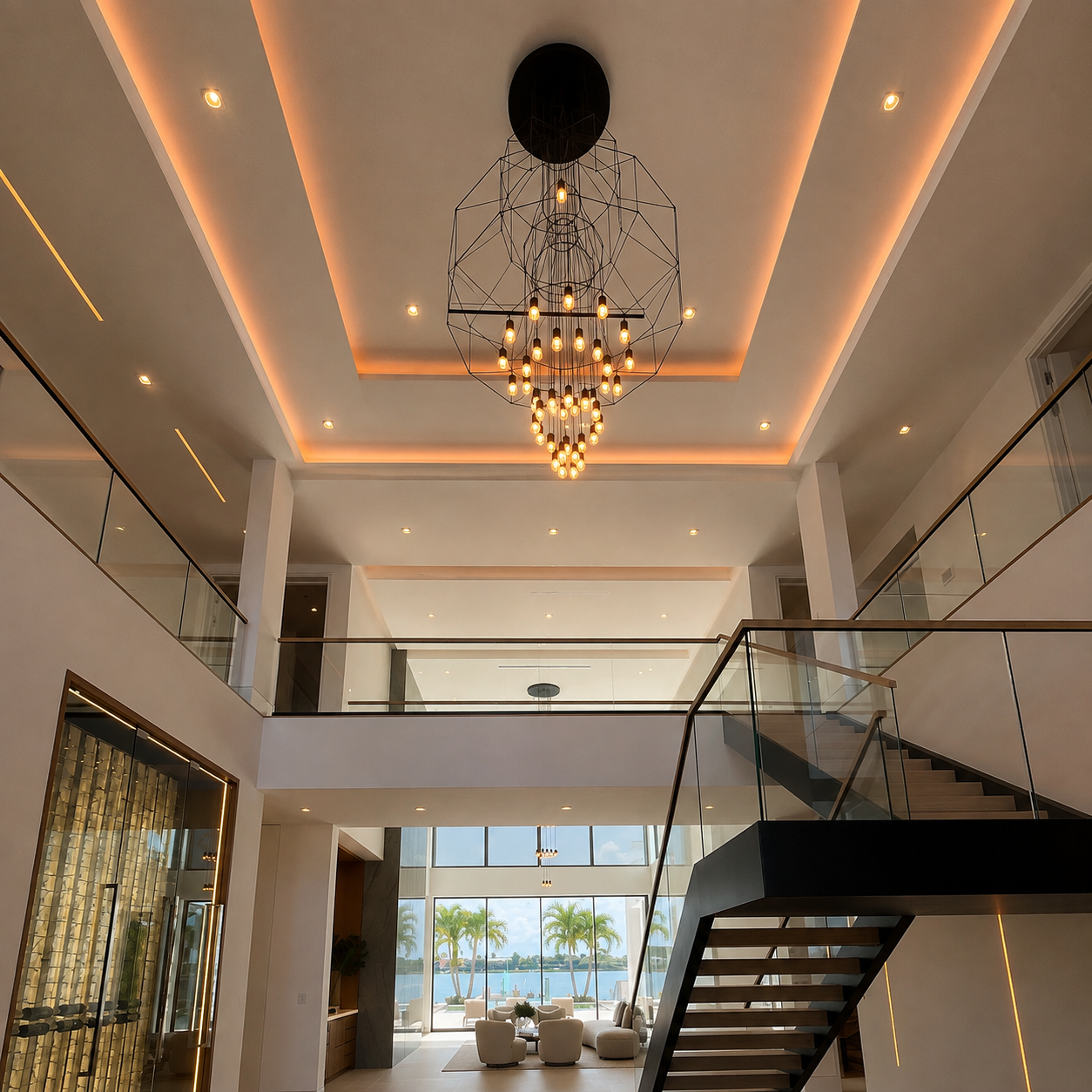 Refined lighting scene highlighting warm ambient illumination, architectural detailing, and premium materials.