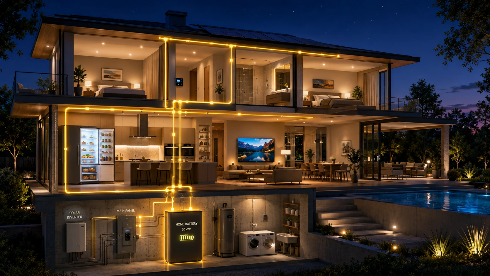 Luxury residence prepared with integrated backup power and energy management systems.